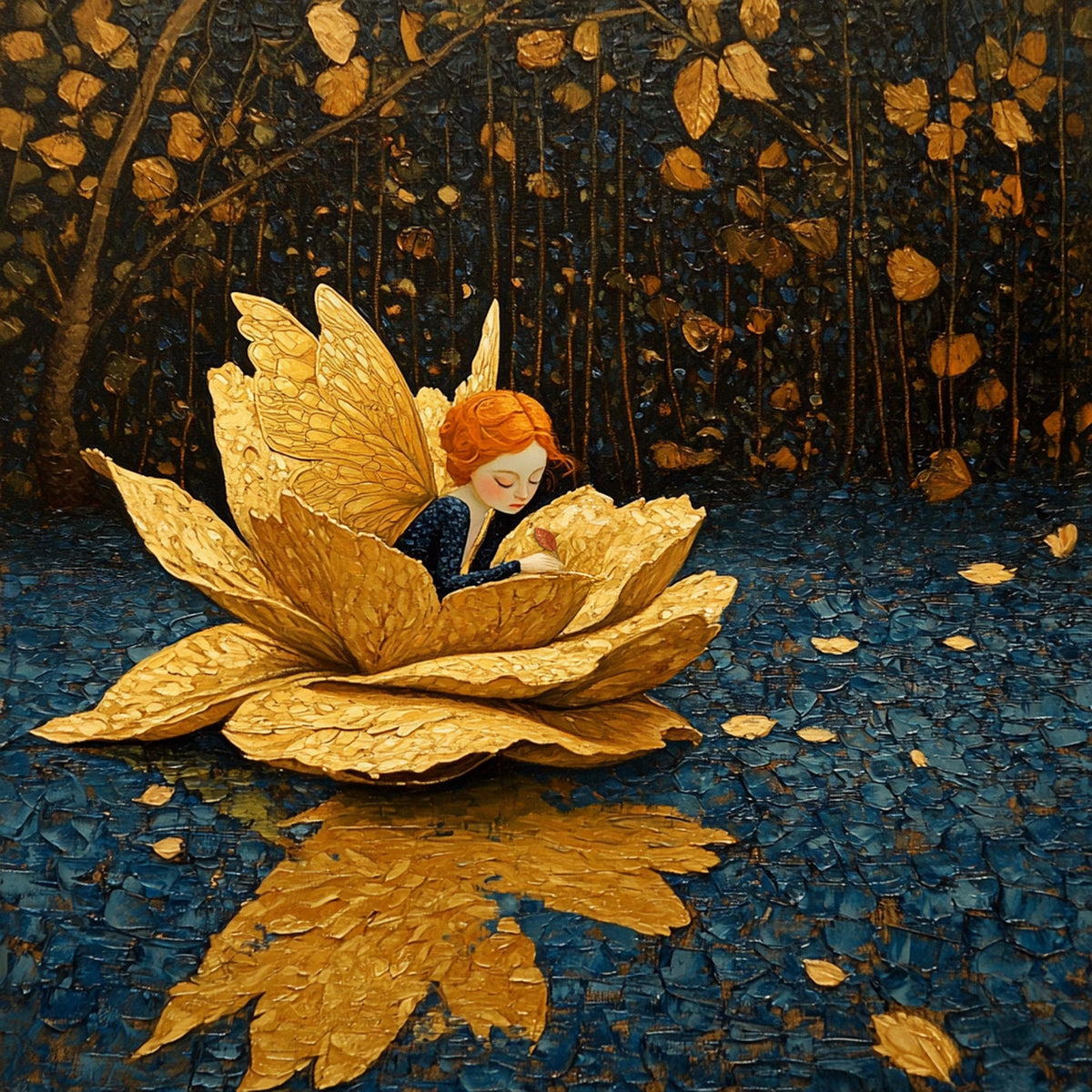 Golden Bloom Fairy Painting: Twilight Fantasy Wall Art (Digital Download)