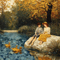 Vintage River Scene Children Oil Painting Print – Nostalgic Summer Wall Art (Digital Download)
