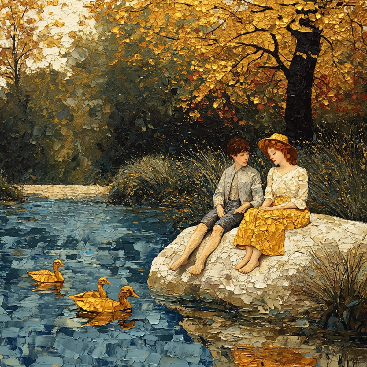 Vintage River Scene Children Oil Painting Print – Nostalgic Summer Wall Art (Digital Download)