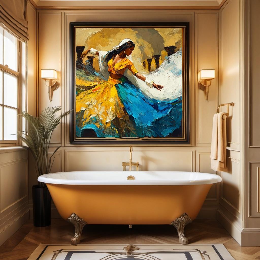 Klimt Inspired Impasto Oil Painting: Colorful Dancer Figure (Digital Download)