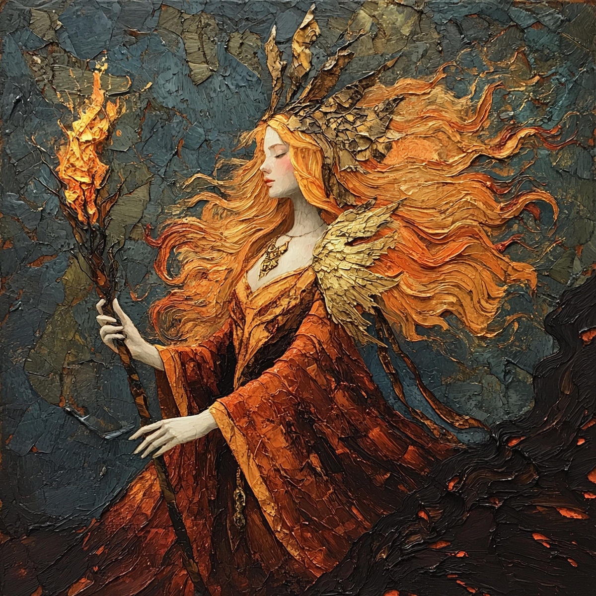 Klimt Inspired Fire Goddess Digital Painting (Digital Download) – Fantasy Wall Art