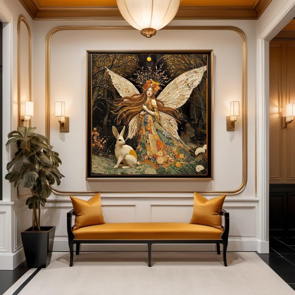 Woodland Moon Fairy Print: Klimt Inspired Enchanted Forest Fairy Wall Decor (Digital Art Download)