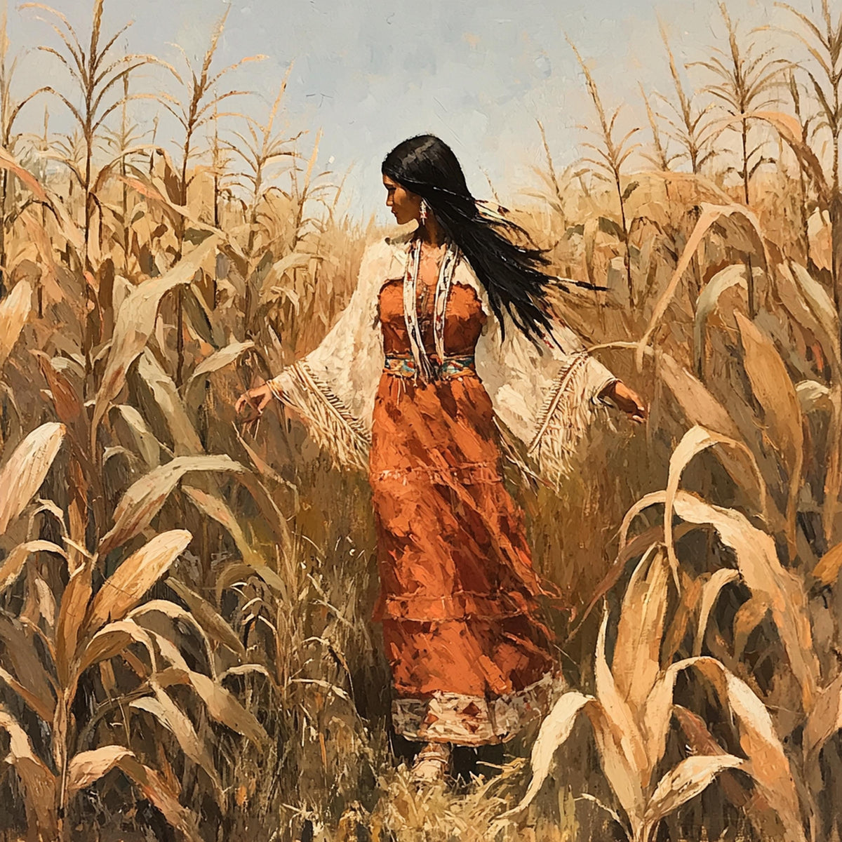 Among the Tall Corn Digital Art Oil Painting Vintage Home Decor Harvest Wall Art Native Inspired Artwork