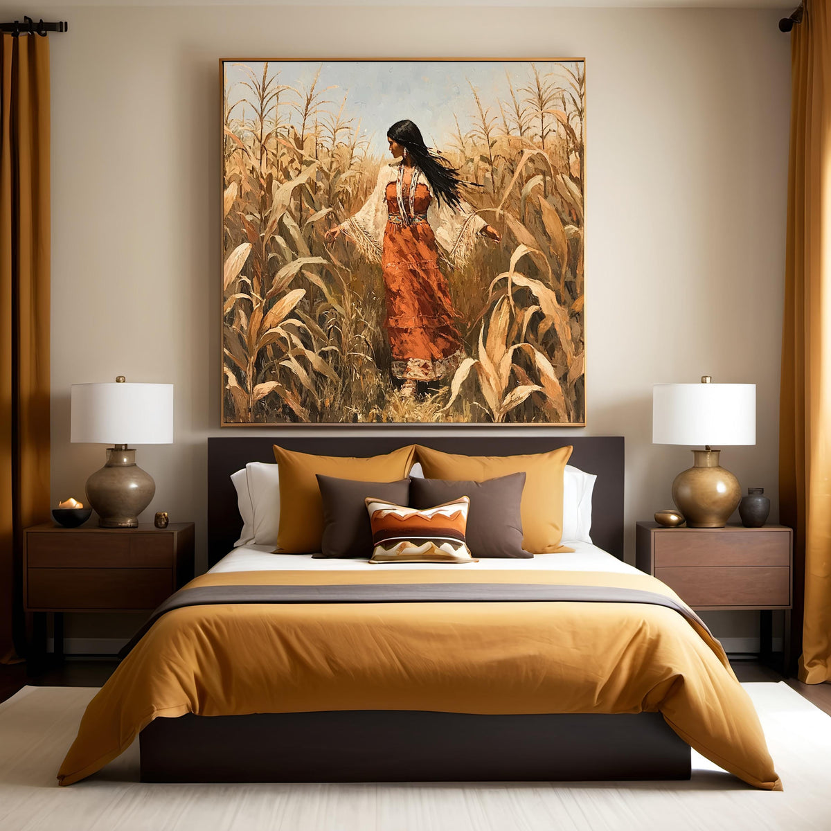 Among the Tall Corn Digital Art Oil Painting Vintage Home Decor Harvest Wall Art Native Inspired Artwork