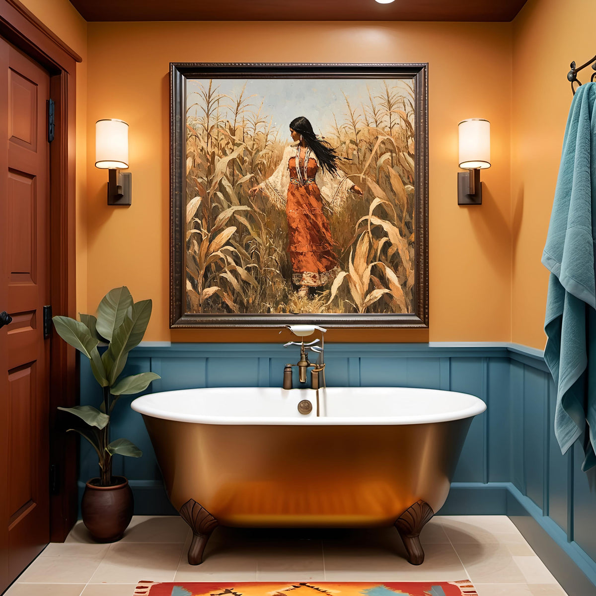 Among the Tall Corn Digital Art Oil Painting Vintage Home Decor Harvest Wall Art Native Inspired Artwork