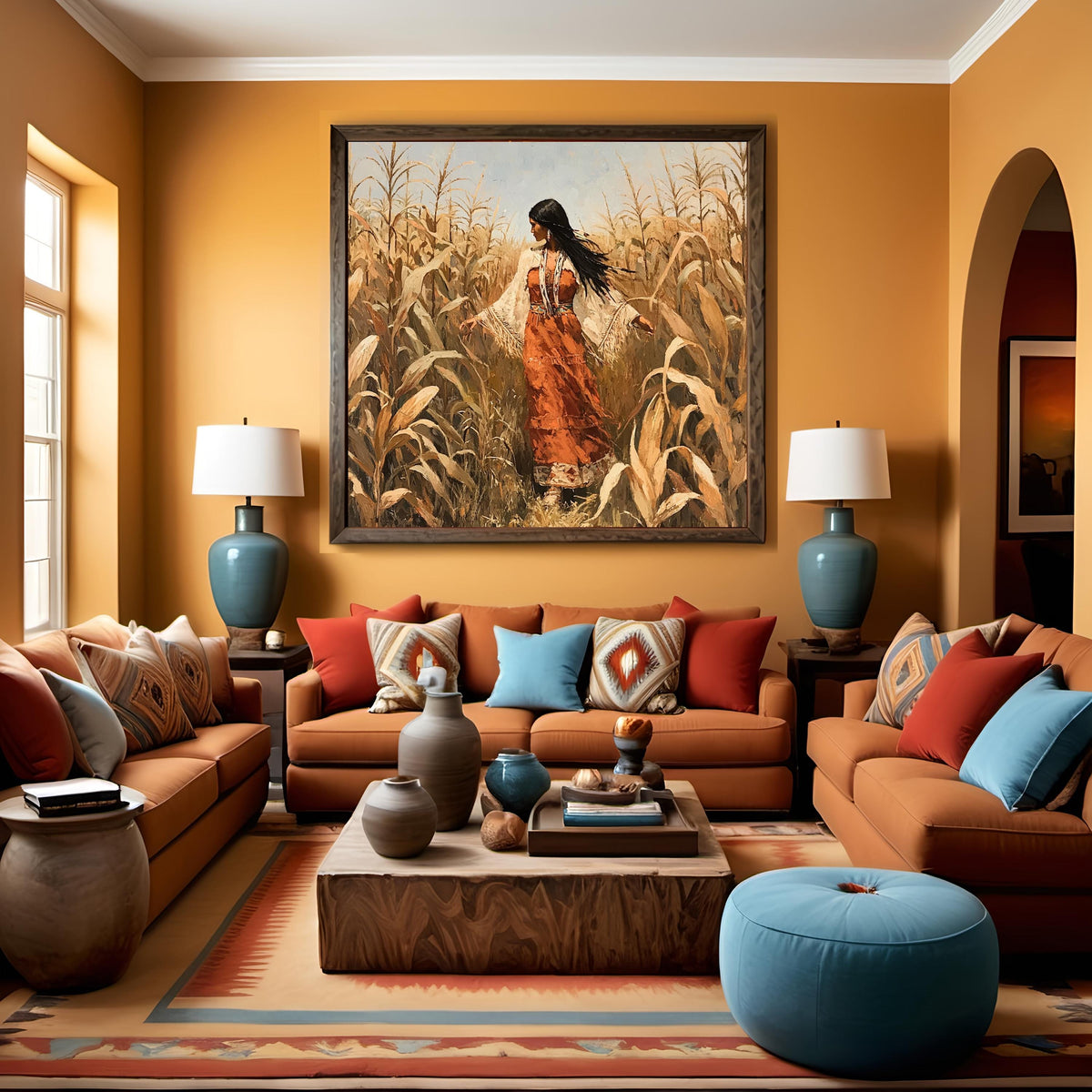 Among the Tall Corn Digital Art Oil Painting Vintage Home Decor Harvest Wall Art Native Inspired Artwork