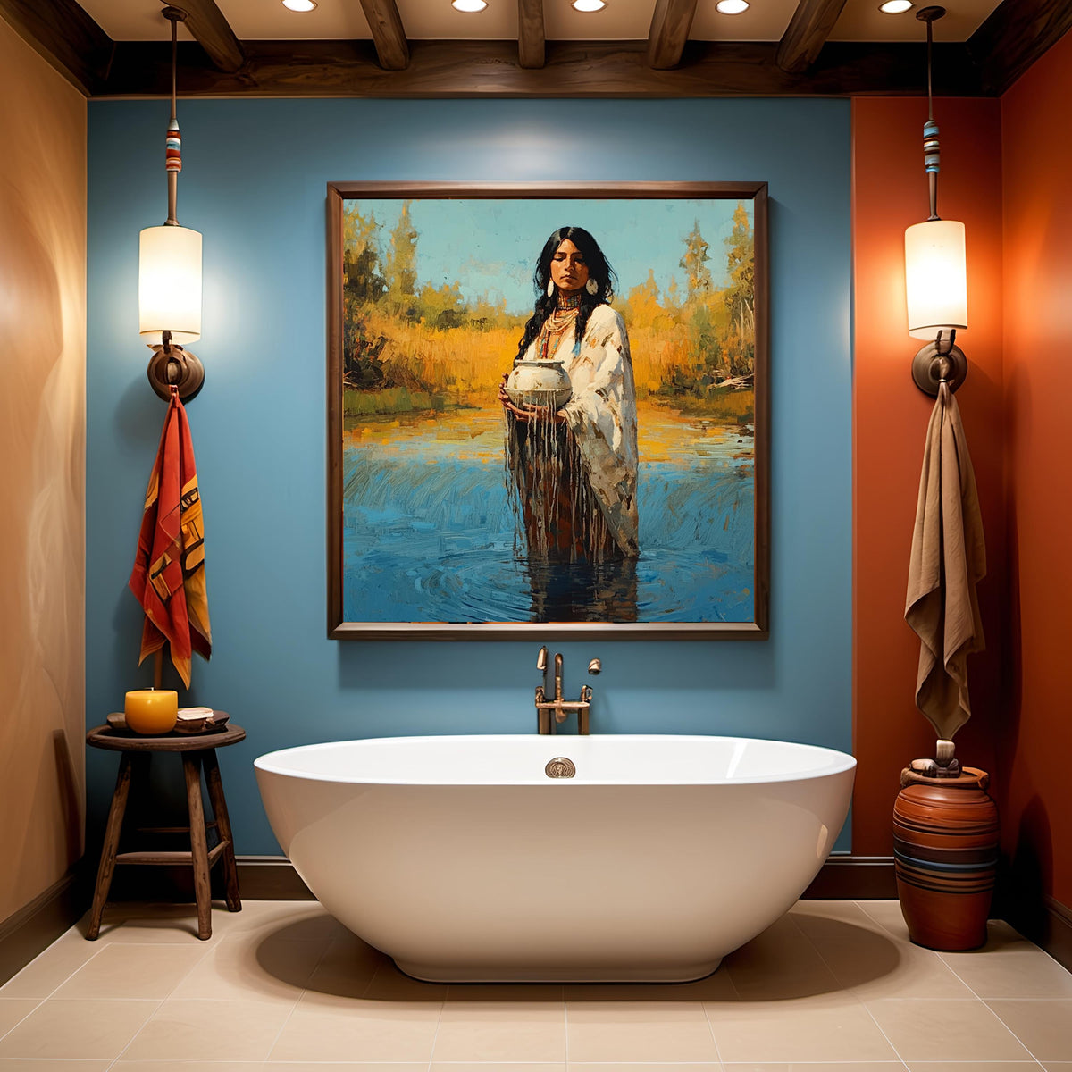 Native Inspired Oil Painting: Keeper of Sacred Waters (Digital Download)