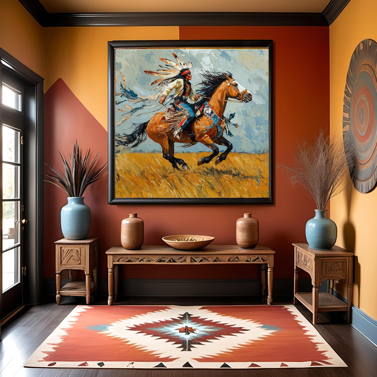 Ride Beneath Open Skies Vintage Western Horse Painting Digital Art Majestic Rider Wall Decor Symbolic Prairie Art