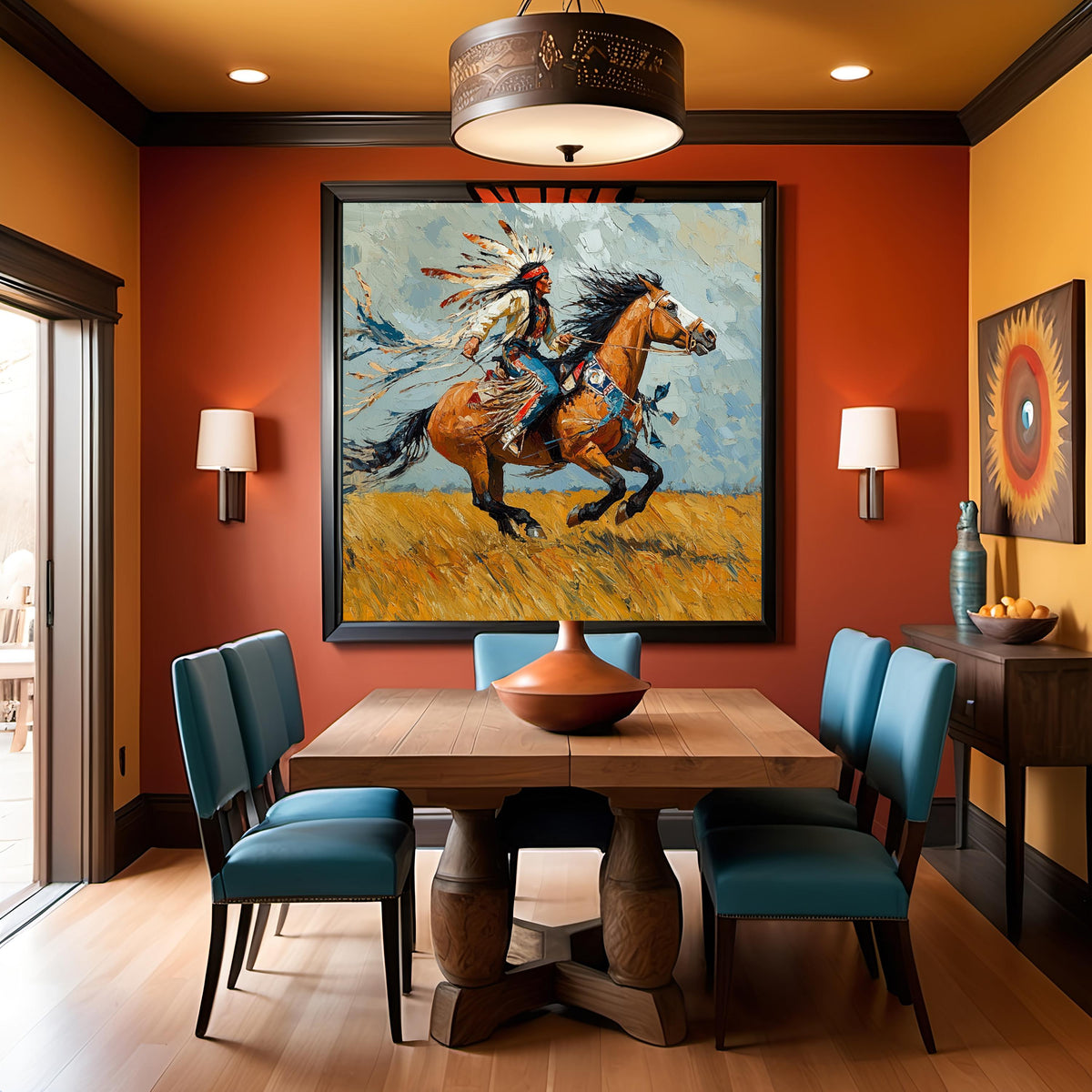 Ride Beneath Open Skies Vintage Western Horse Painting Digital Art Majestic Rider Wall Decor Symbolic Prairie Art