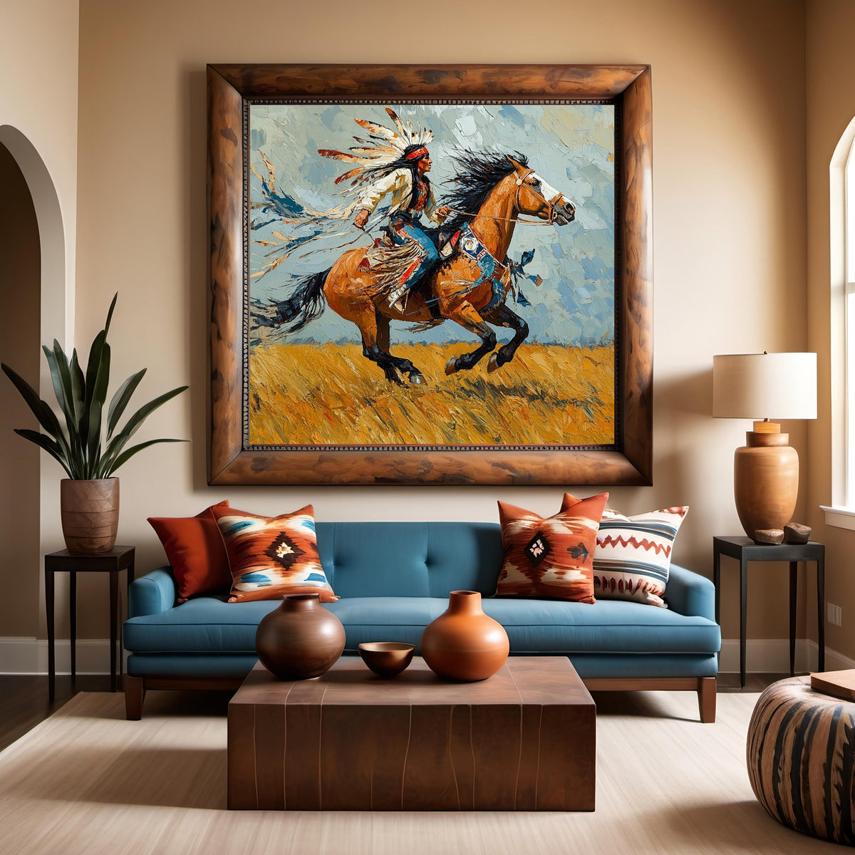 Ride Beneath Open Skies Vintage Western Horse Painting Digital Art Majestic Rider Wall Decor Symbolic Prairie Art