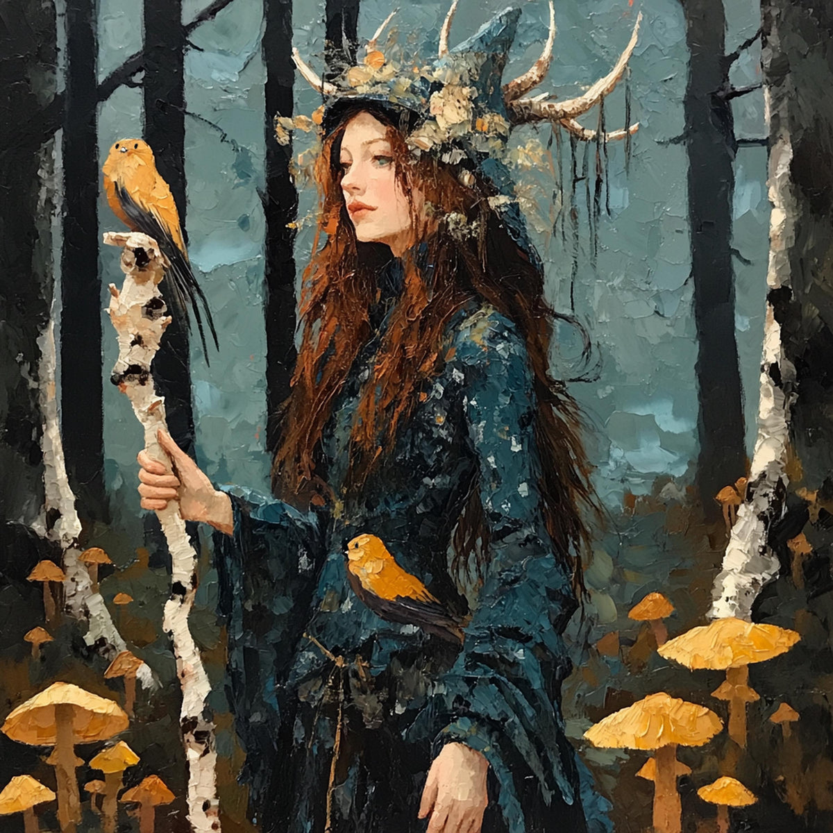 Fantasy Forest Goddess Oil Painting Print – Woodland Mystical Wall Art (Digital Download)