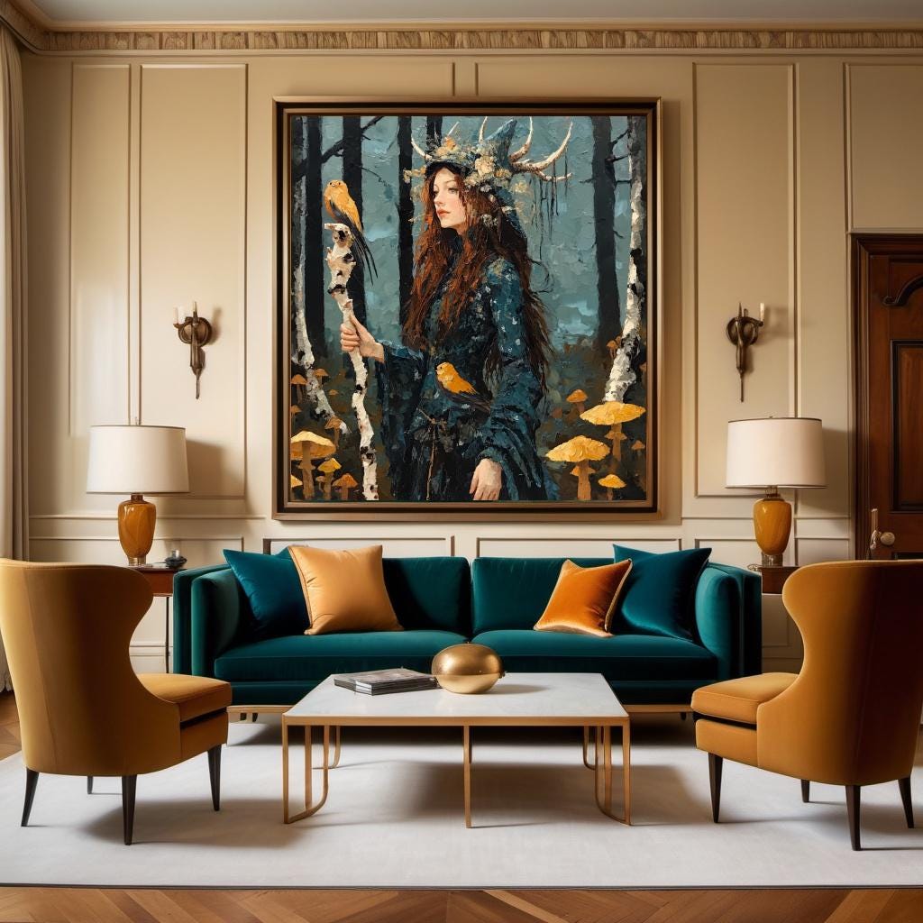 Fantasy Forest Goddess Oil Painting Print – Woodland Mystical Wall Art (Digital Download)