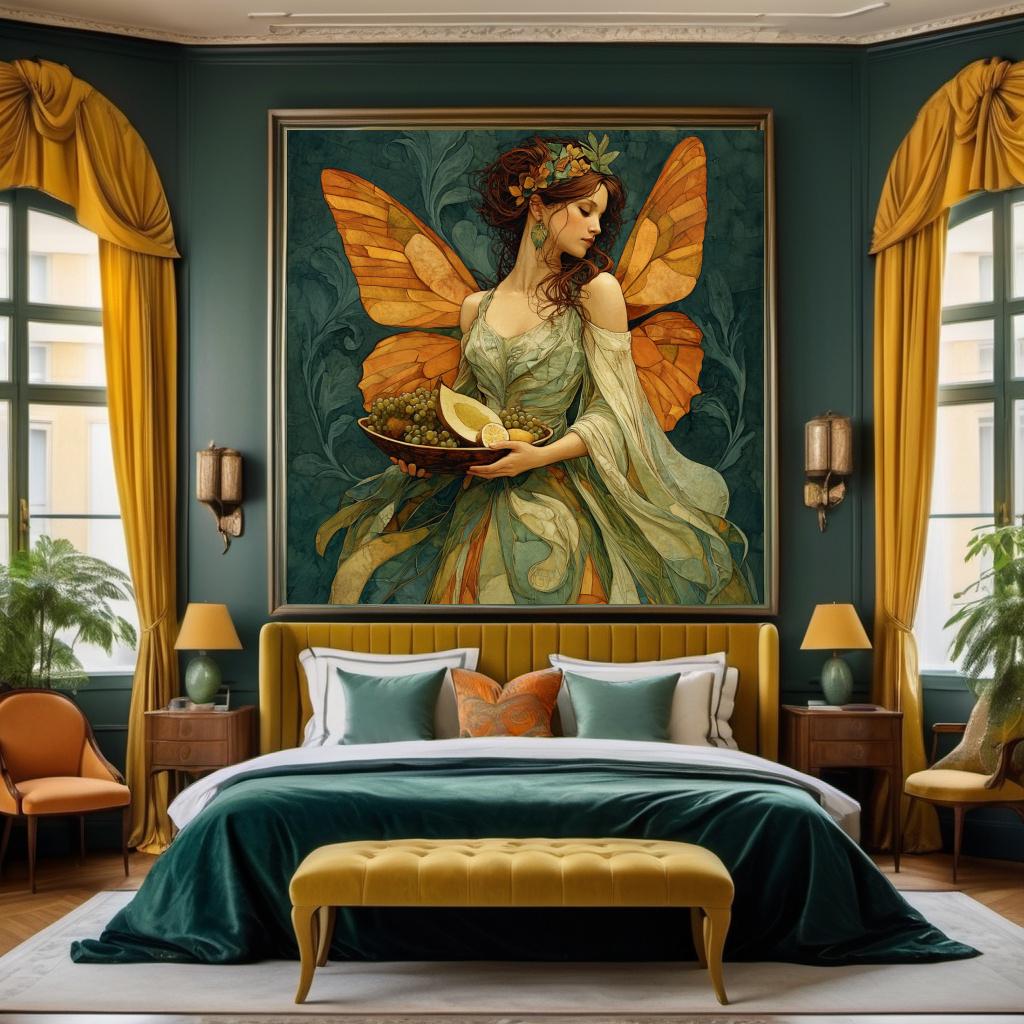 Klimt Inspired Harvest Fairy Print: Art Nouveau Oil Painting, Fantasy Wall Decor (Digital Download)