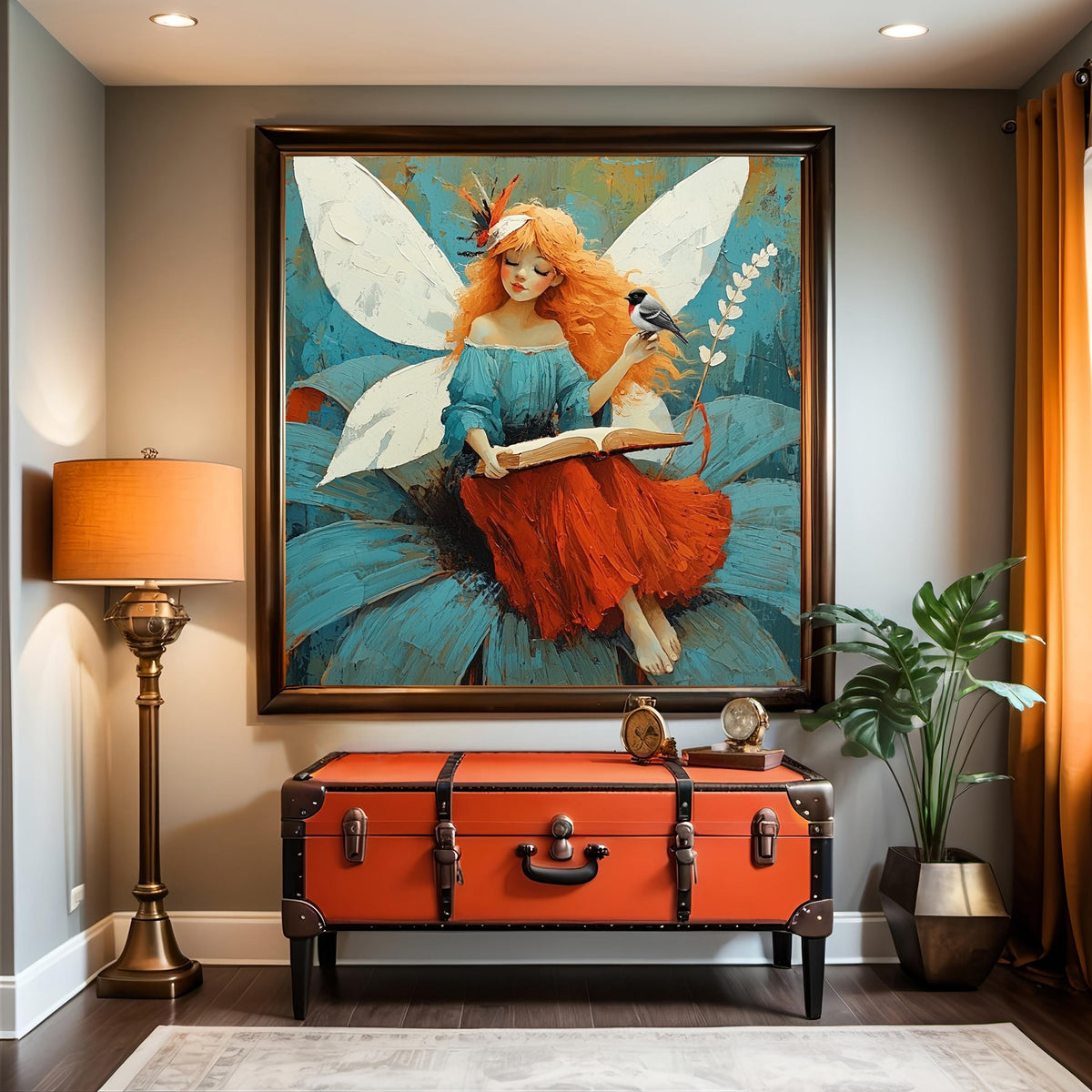 The Storykeeper Fairy Digital Art Oil Painting Whimsical Fairy Book Lover Gift Vintage Home Decor Nursery Art