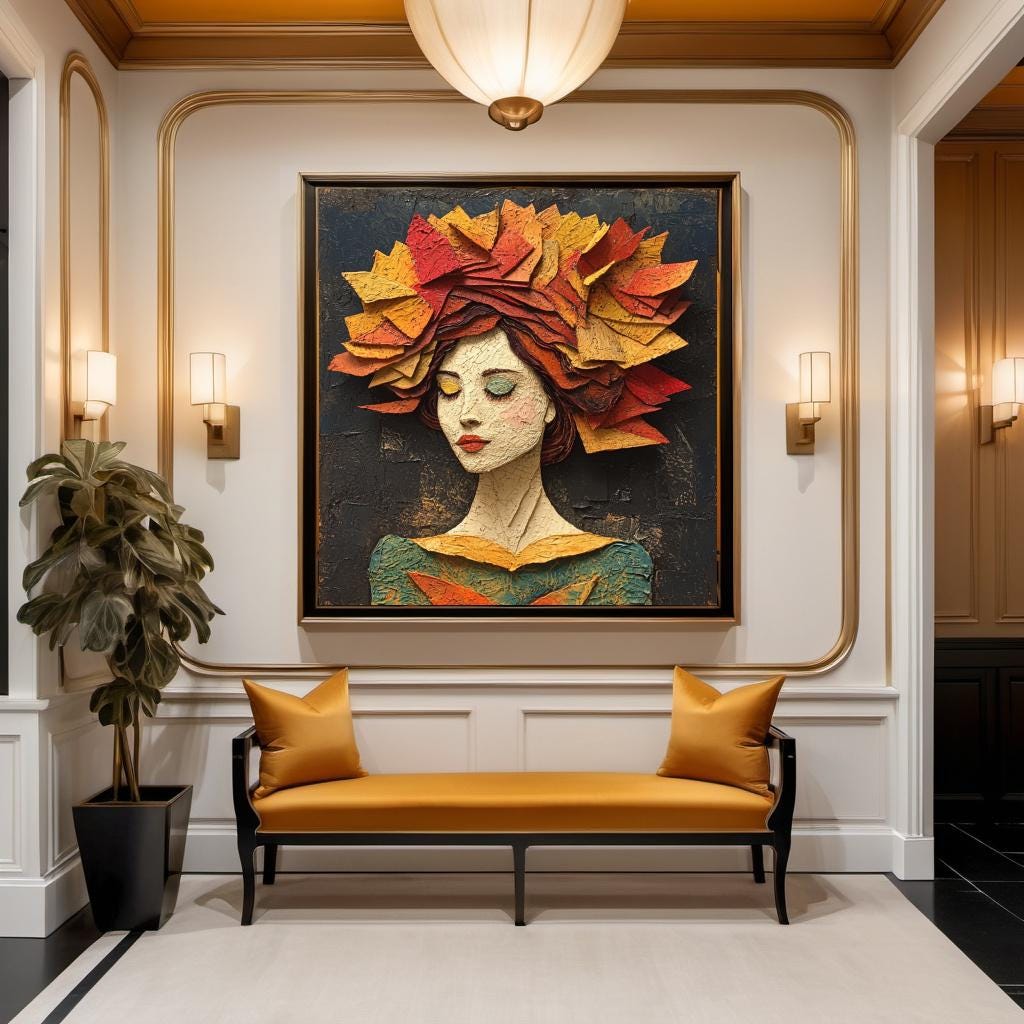 Autumn Portrait Digital Art: Sculpted Paper Leaves, Vintage Wall Decor (Digital Download)