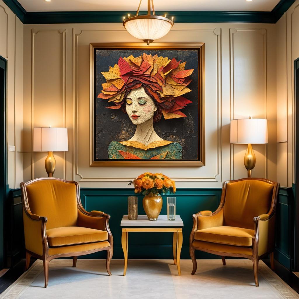 Autumn Portrait Digital Art: Sculpted Paper Leaves, Vintage Wall Decor (Digital Download)