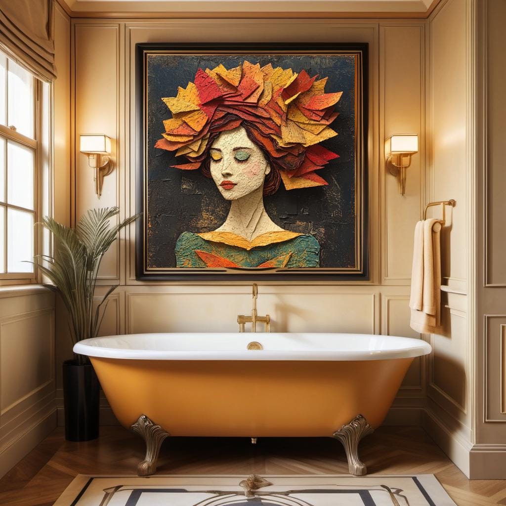 Autumn Portrait Digital Art: Sculpted Paper Leaves, Vintage Wall Decor (Digital Download)