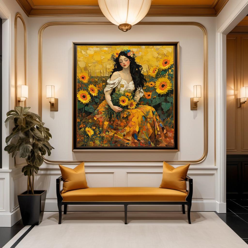 Sunflower Woman Oil Painting: Vintage Floral Wall Art (Digital Download)
