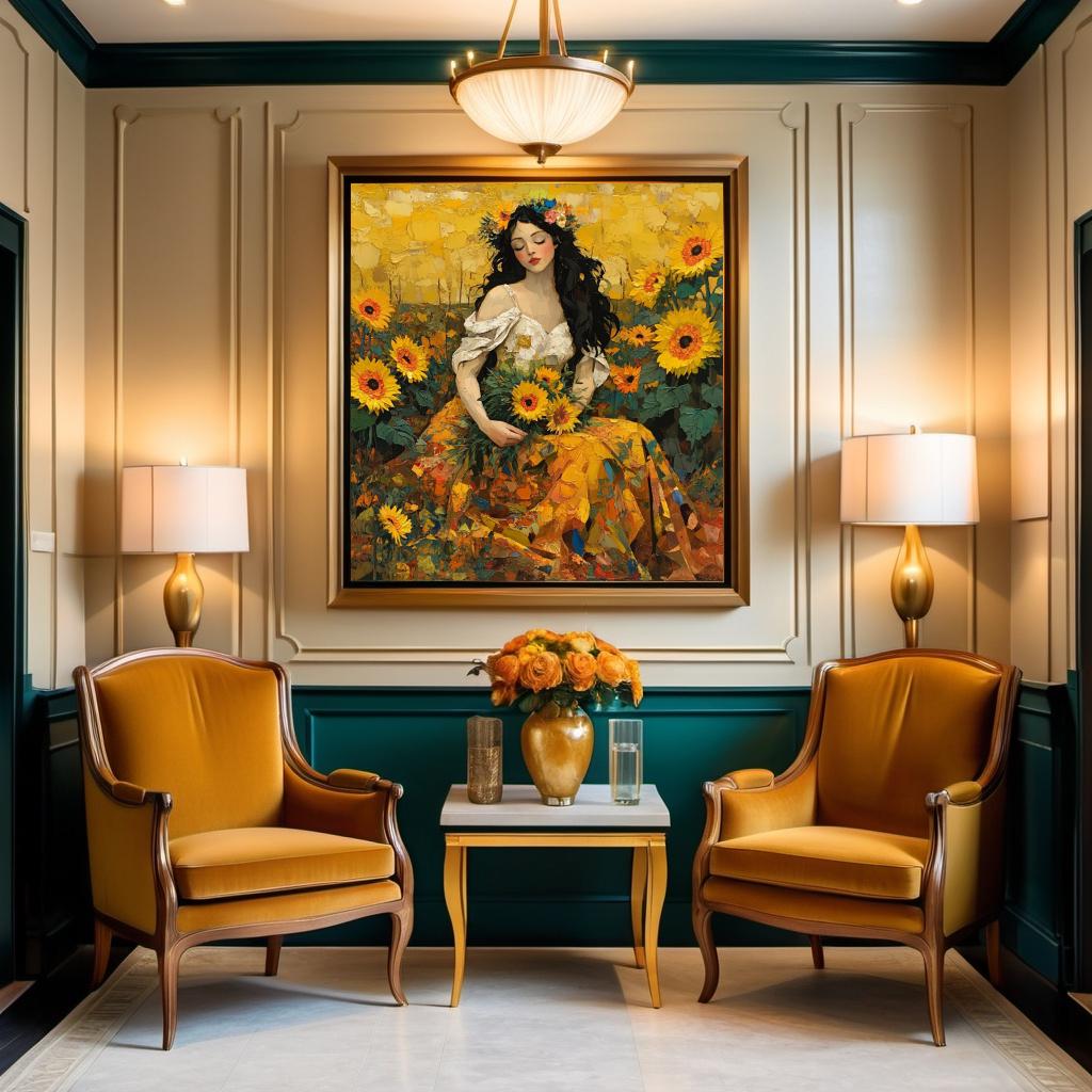 Sunflower Woman Oil Painting: Vintage Floral Wall Art (Digital Download)