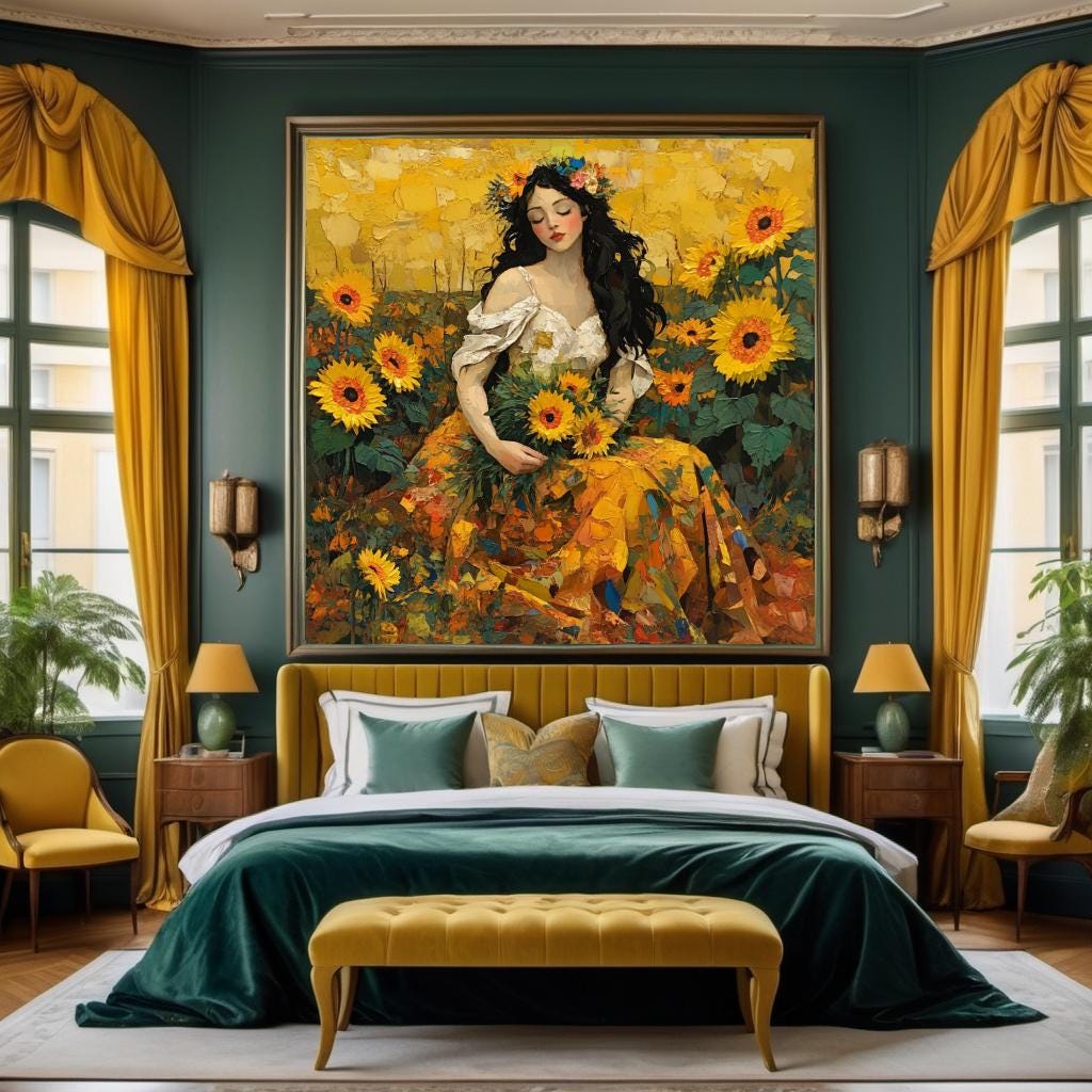 Sunflower Woman Oil Painting: Vintage Floral Wall Art (Digital Download)