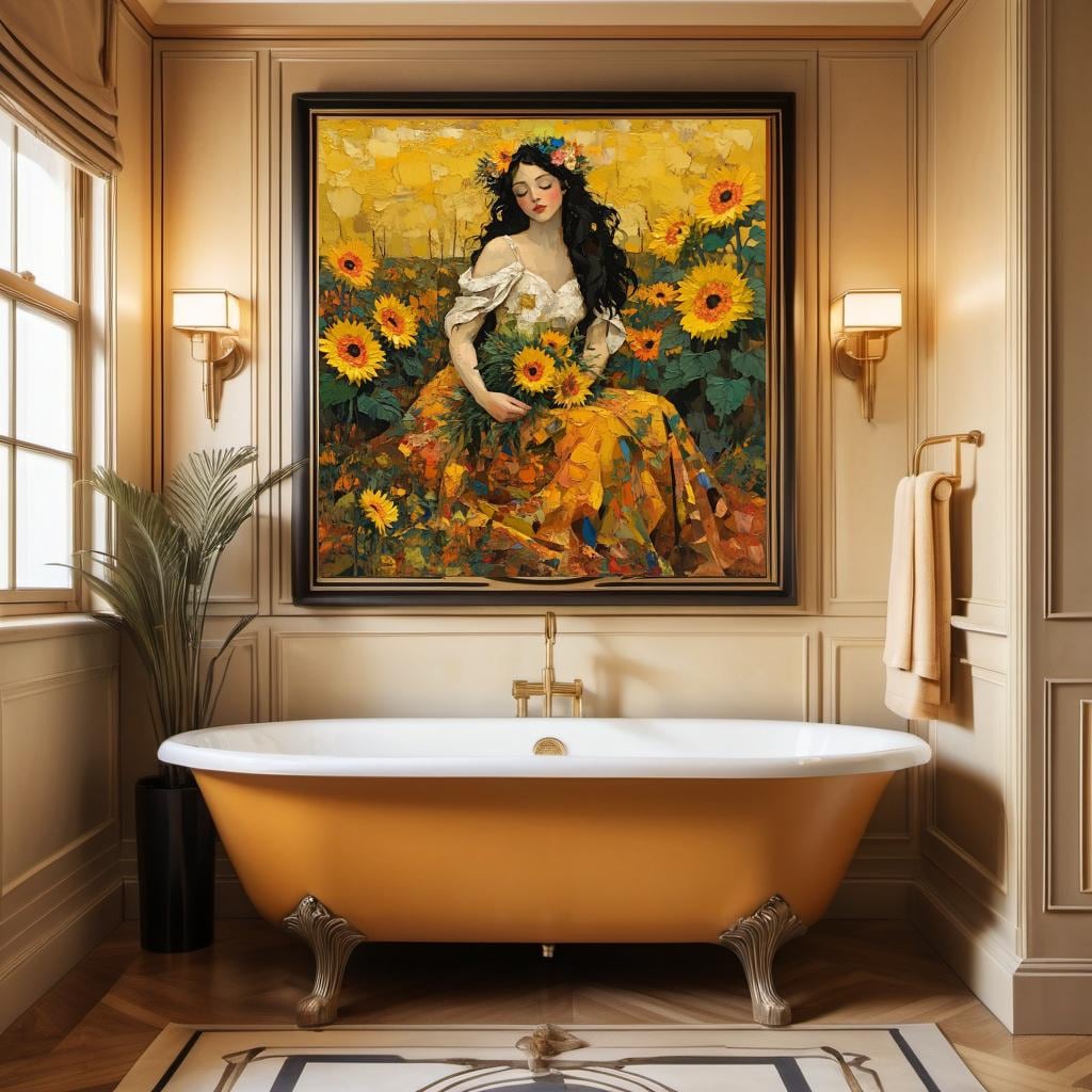 Sunflower Woman Oil Painting: Vintage Floral Wall Art (Digital Download)