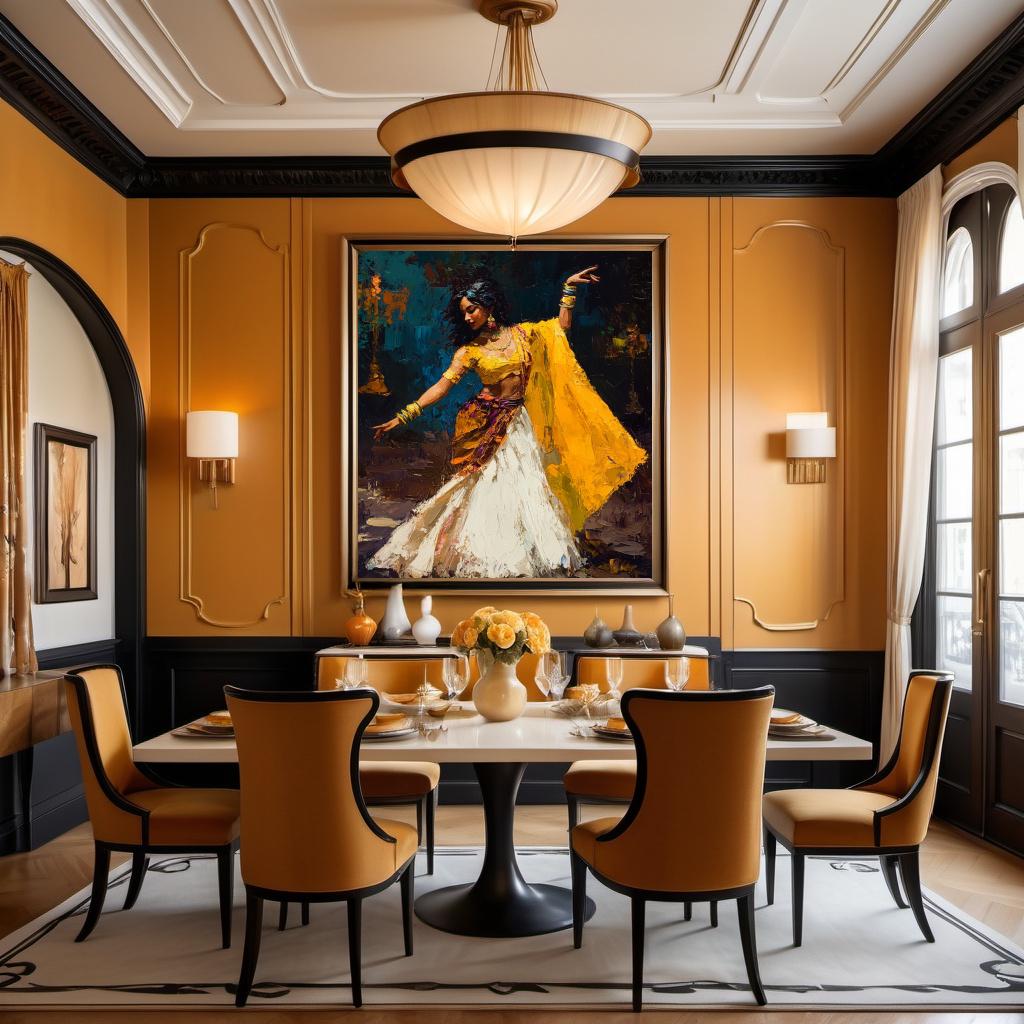 Dance of Golden Fire Vintage Oil Painting Digital Art Elegant Dancer Wall Decor Romantic Gift for Her Colorful Vintage Home Decor