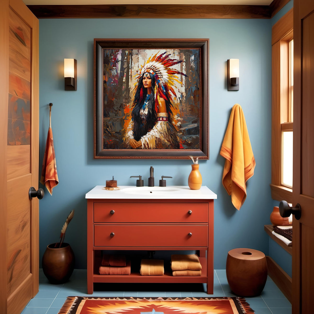 Keeper of Sacred Fire Vintage Inspired Portrait Digital Art Majestic Woman Wall Decor Symbolic Fine Art Oil Painting