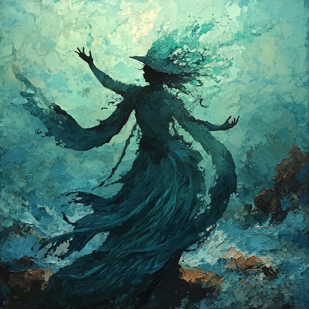 She Who Calls the Deep Digital Art Sea Witch Painting Moody Ocean Goddess Wall Art Dark Fantasy Decor