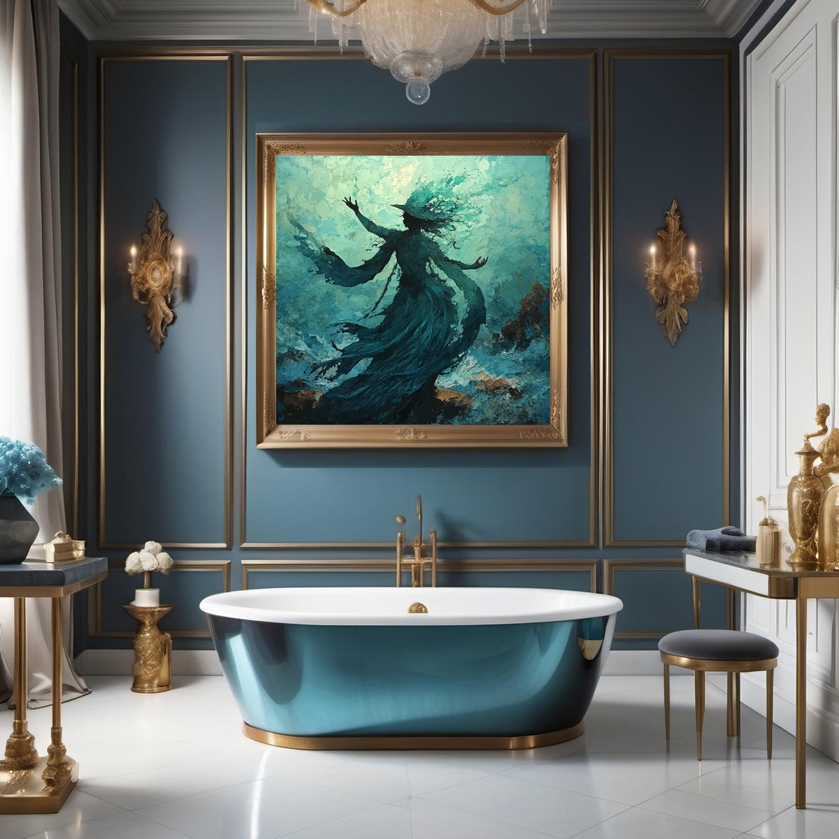 She Who Calls the Deep Digital Art Sea Witch Painting Moody Ocean Goddess Wall Art Dark Fantasy Decor