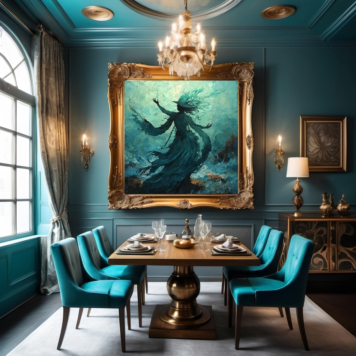 She Who Calls the Deep Digital Art Sea Witch Painting Moody Ocean Goddess Wall Art Dark Fantasy Decor