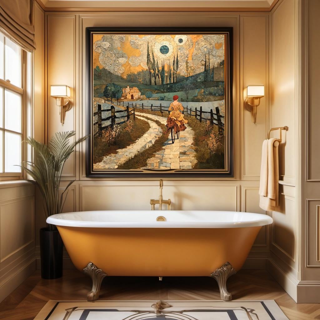 The Road Home Beneath Golden Skies Landscape Digital Art Oil Painting Vintage Home Decor Dreamscape Wall Art Romantic Countryside Art