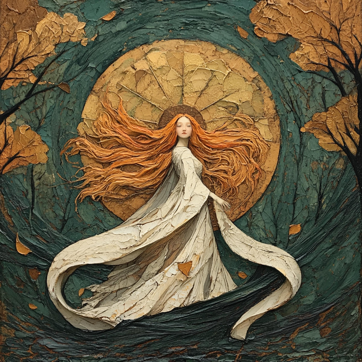 Art Nouveau Autumn Goddess Portrait Print: Whimsical Woman Oil Painting (Digital Download)