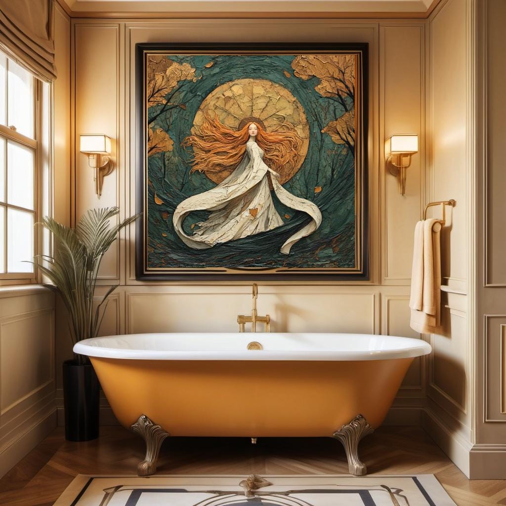 Art Nouveau Autumn Goddess Portrait Print: Whimsical Woman Oil Painting (Digital Download)
