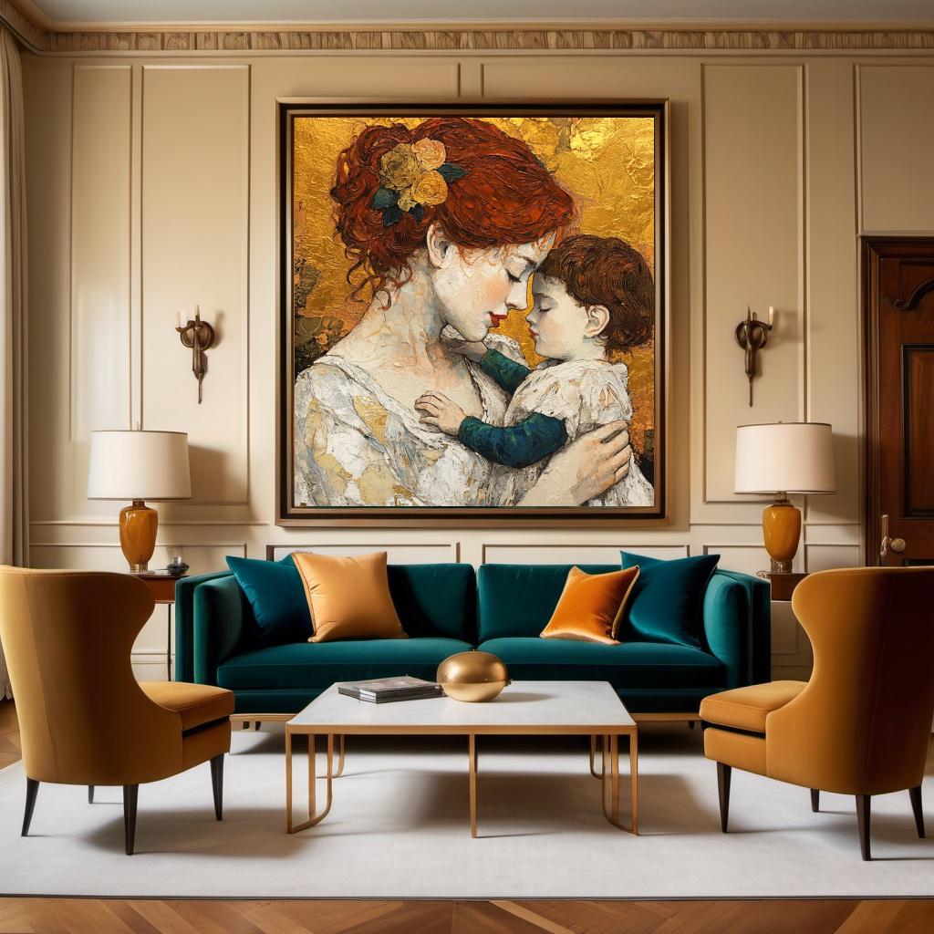 Mother and Child Oil Painting Print: Klimt Inspired Vintage Nursery Wall Art (Digital Download)