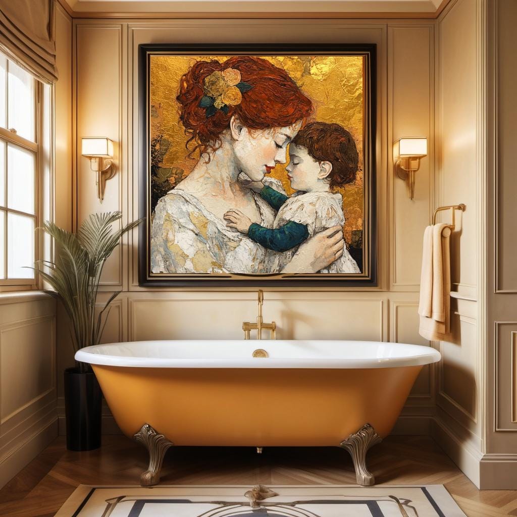 Mother and Child Oil Painting Print: Klimt Inspired Vintage Nursery Wall Art (Digital Download)