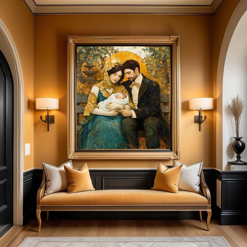 Vintage Family Portrait Oil Painting Digital Art (Digital Download)