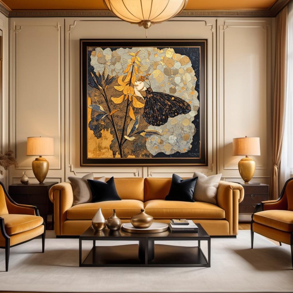 Butterfly Art Print: Vintage Gilded Nature Oil Painting (Digital Download)