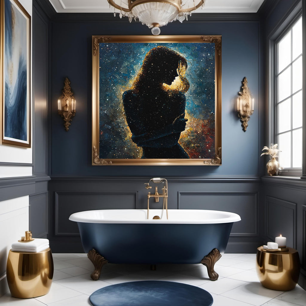 Celestial Woman Art Print: Oil Painting, Cosmic Galaxy Wall Decor (Digital Download)