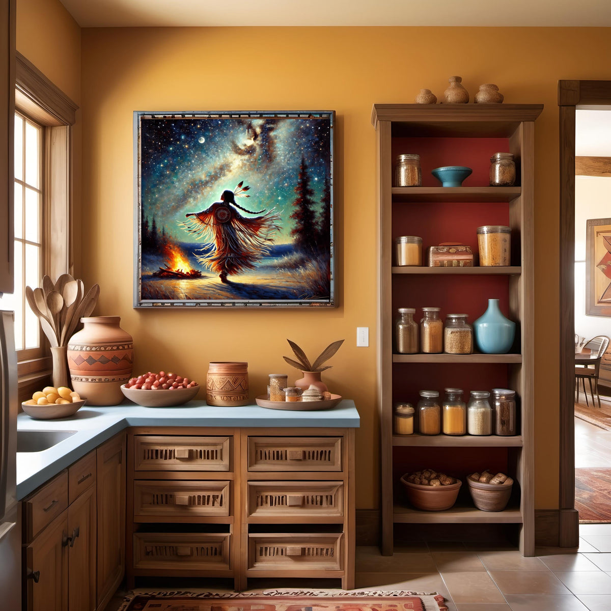 Native American Moonlight Dance Art Print: Tribal Campfire (Digital Download)
