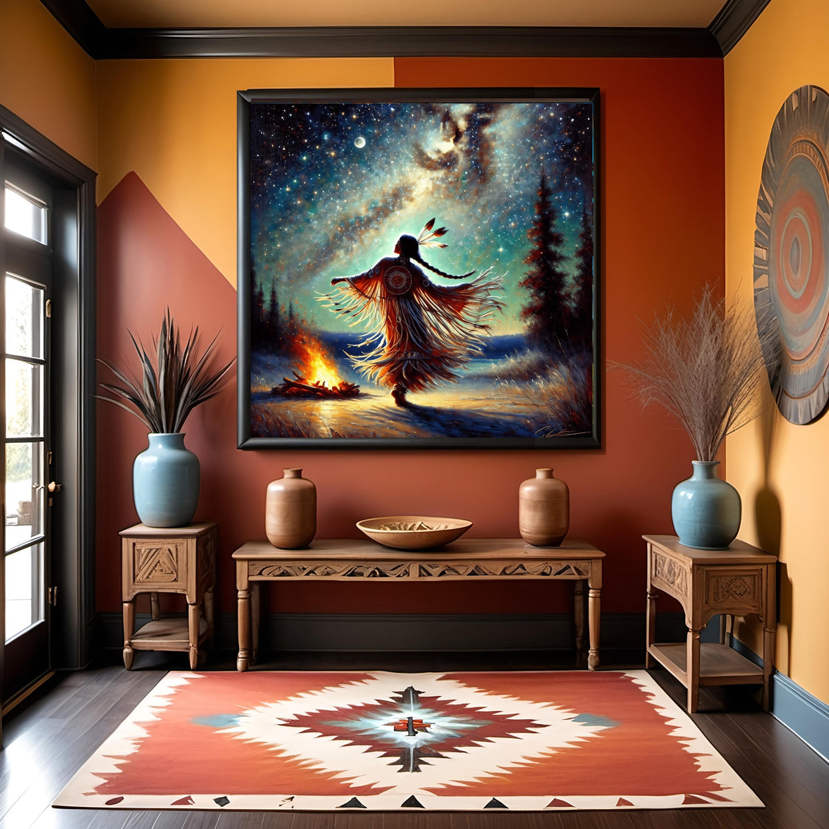 Native American Moonlight Dance Art Print: Tribal Campfire (Digital Download)