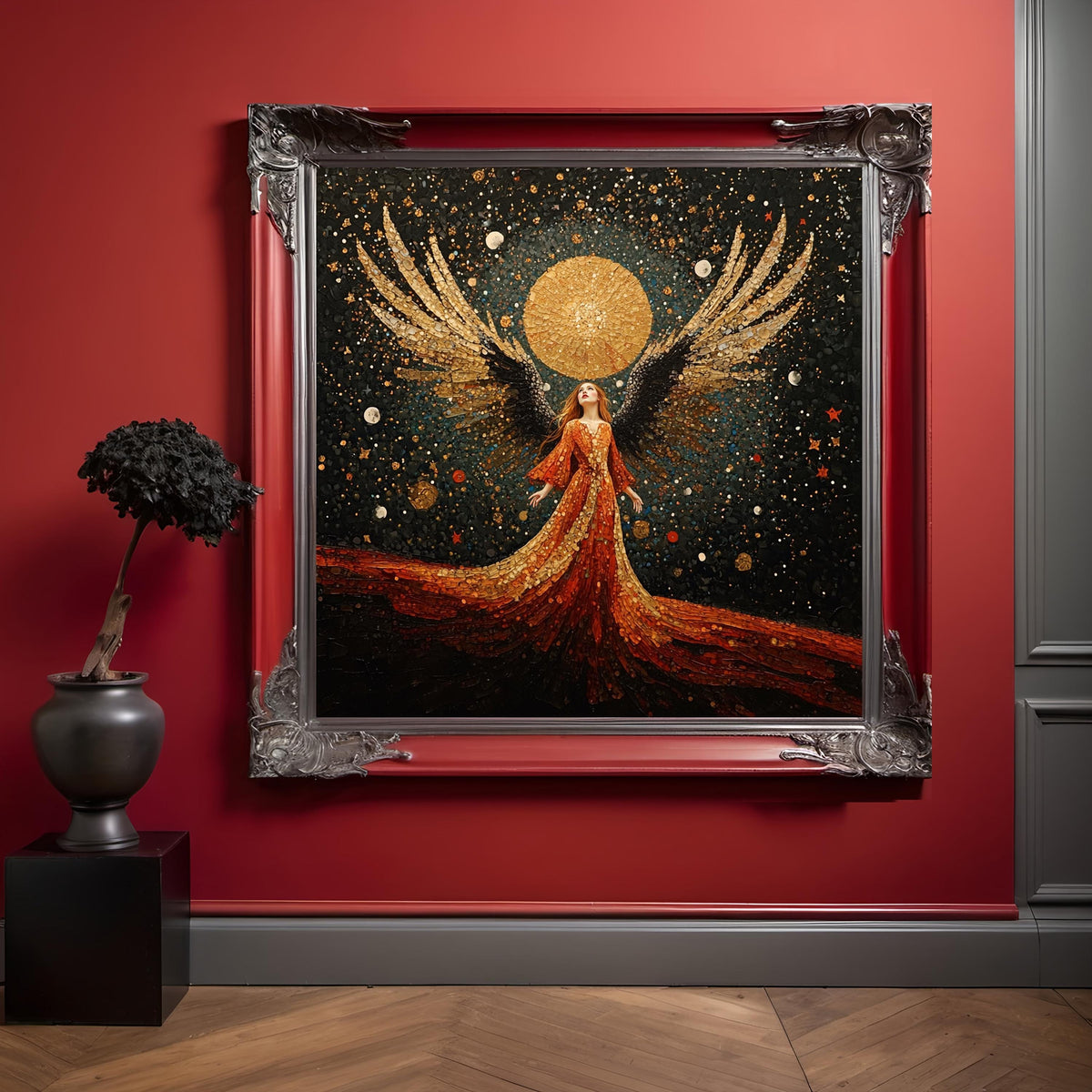 Celestial Angel Wall Art: Vintage Cosmic Oil Painting Print (Digital Download)