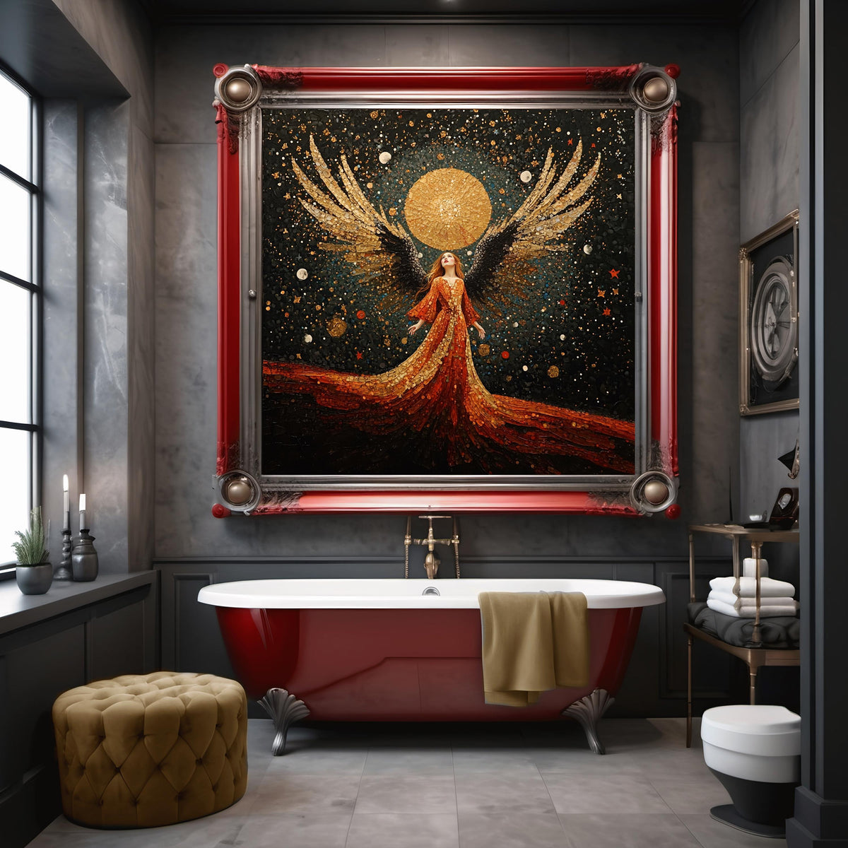 Celestial Angel Wall Art: Vintage Cosmic Oil Painting Print (Digital Download)