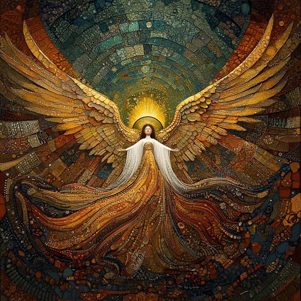 Celestial Angel Wall Art: Golden Wings Oil Painting (Digital Download)