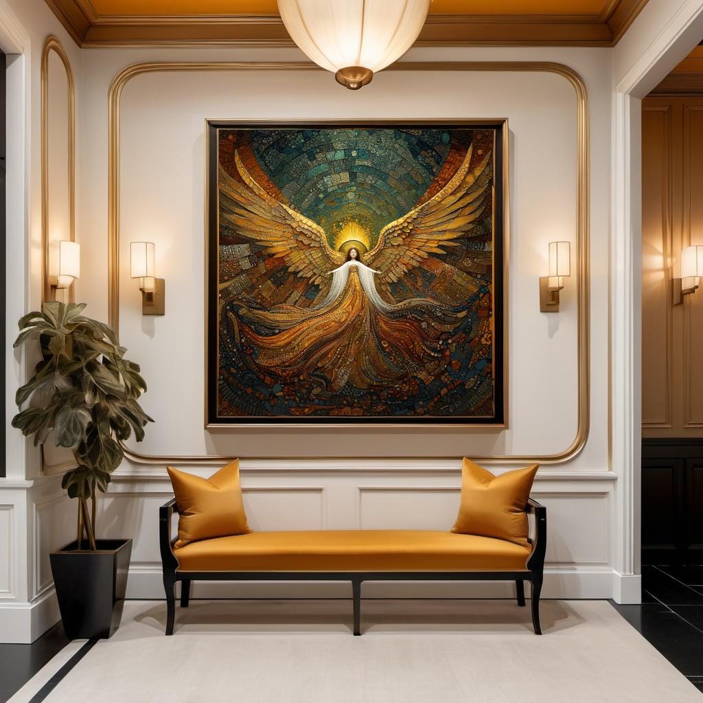 Celestial Angel Wall Art: Golden Wings Oil Painting (Digital Download)
