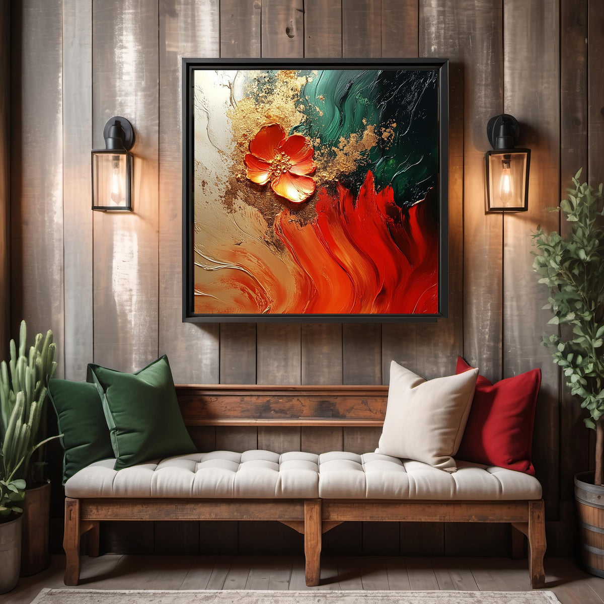 Juneteenth Abstract Floral Art Print: Red, Green, Gold Cultural Heritage (Digital Download)