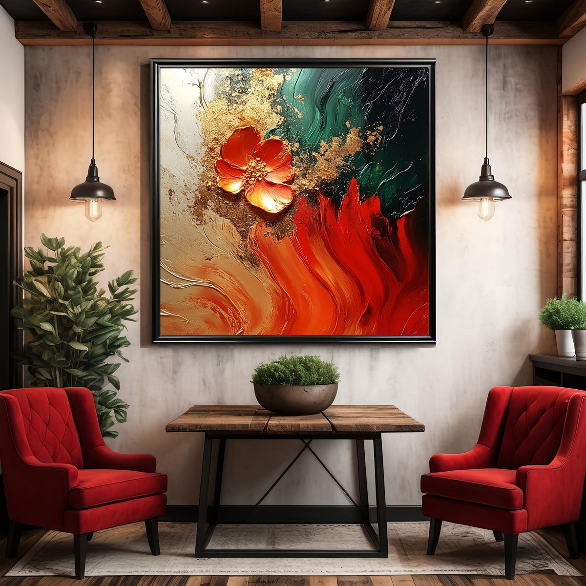 Juneteenth Abstract Floral Art Print: Red, Green, Gold Cultural Heritage (Digital Download)