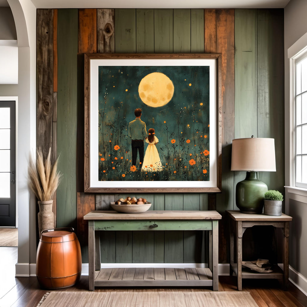 Father Daughter Moonlit Art Print: Whimsical Family Illustration (Digital Download)