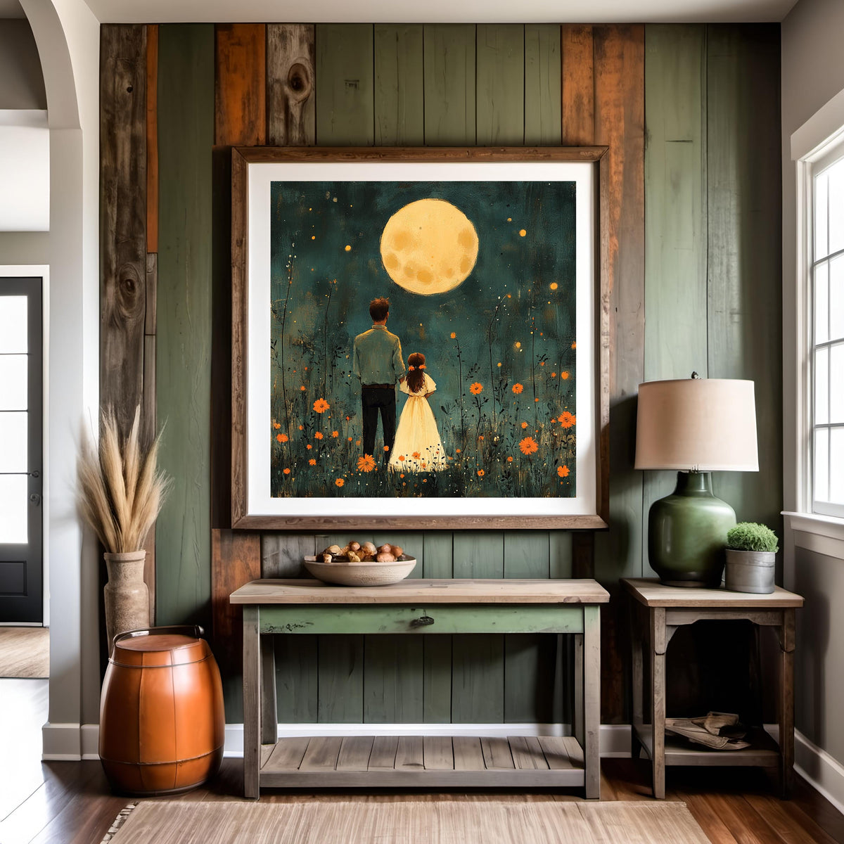 Father Daughter Moonlit Art Print: Whimsical Family Illustration (Digital Download)