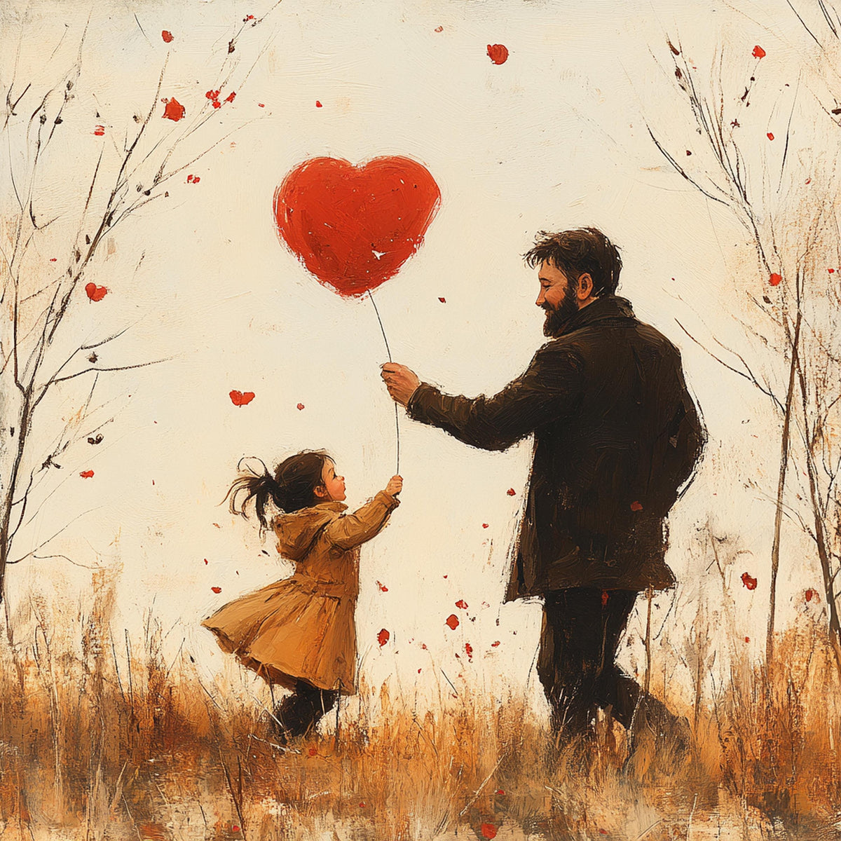 Father Daughter Heart Balloon Print: Whimsical Family Love Artwork (Digital Download)