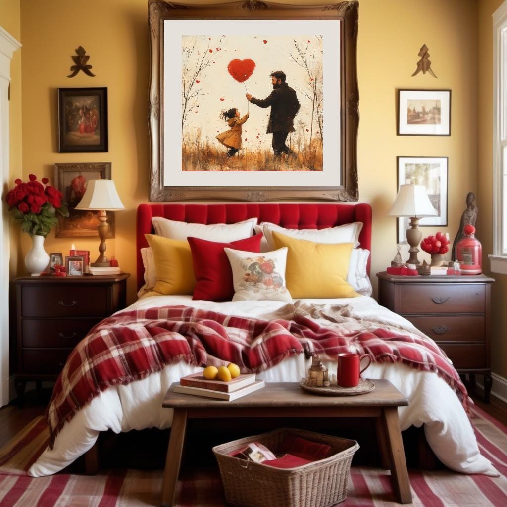 Father Daughter Heart Balloon Print: Whimsical Family Love Artwork (Digital Download)